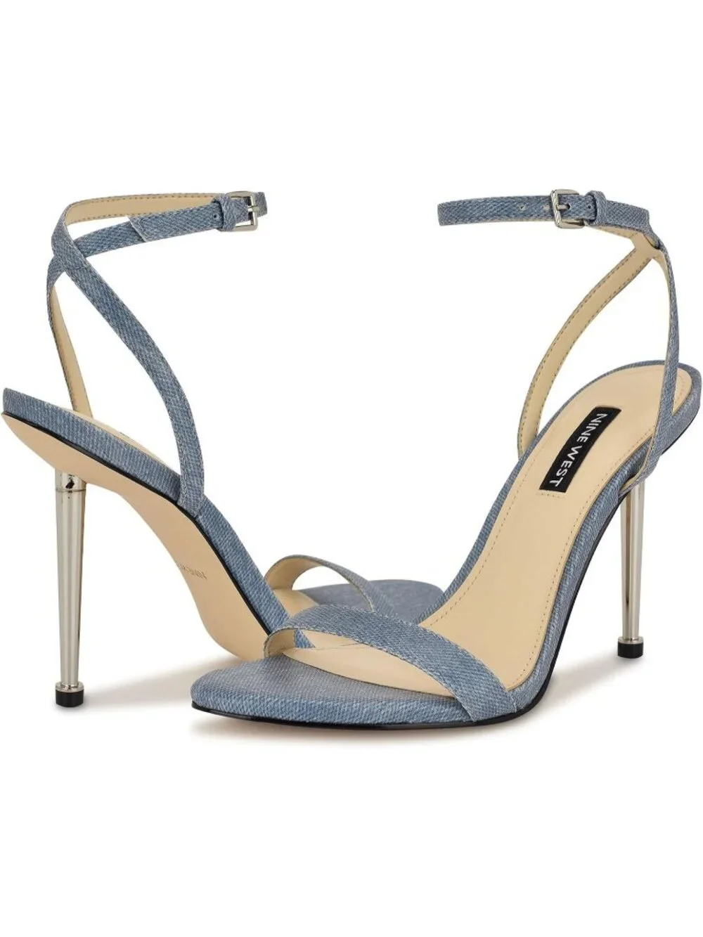 Women's Light Blue Denim Open Toe Ankle Strap Reina Stiletto Heel Sandal Shoes